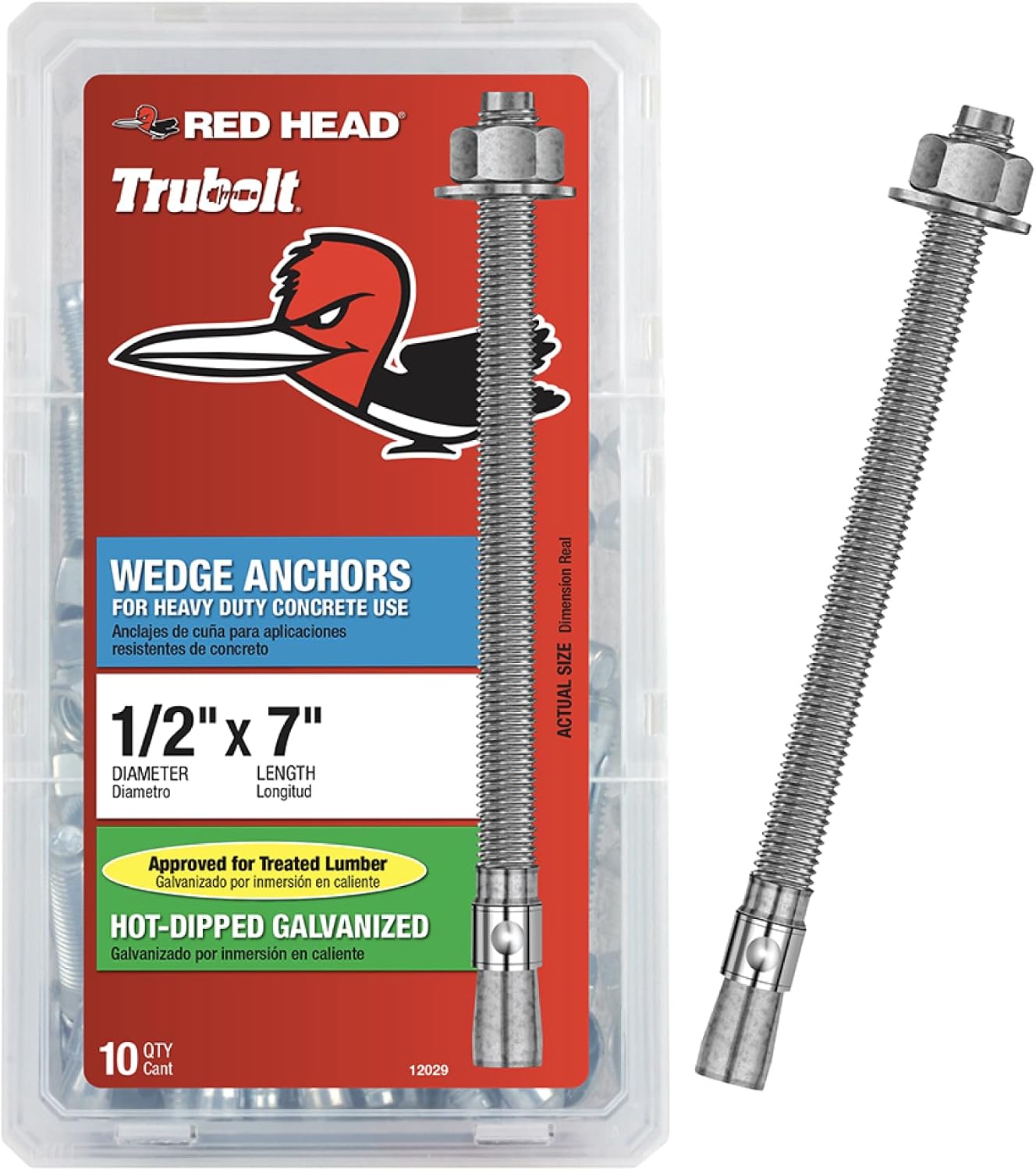 Anclajes hormigón cuña 1/2x7pulg 10uds roscado galvanizado