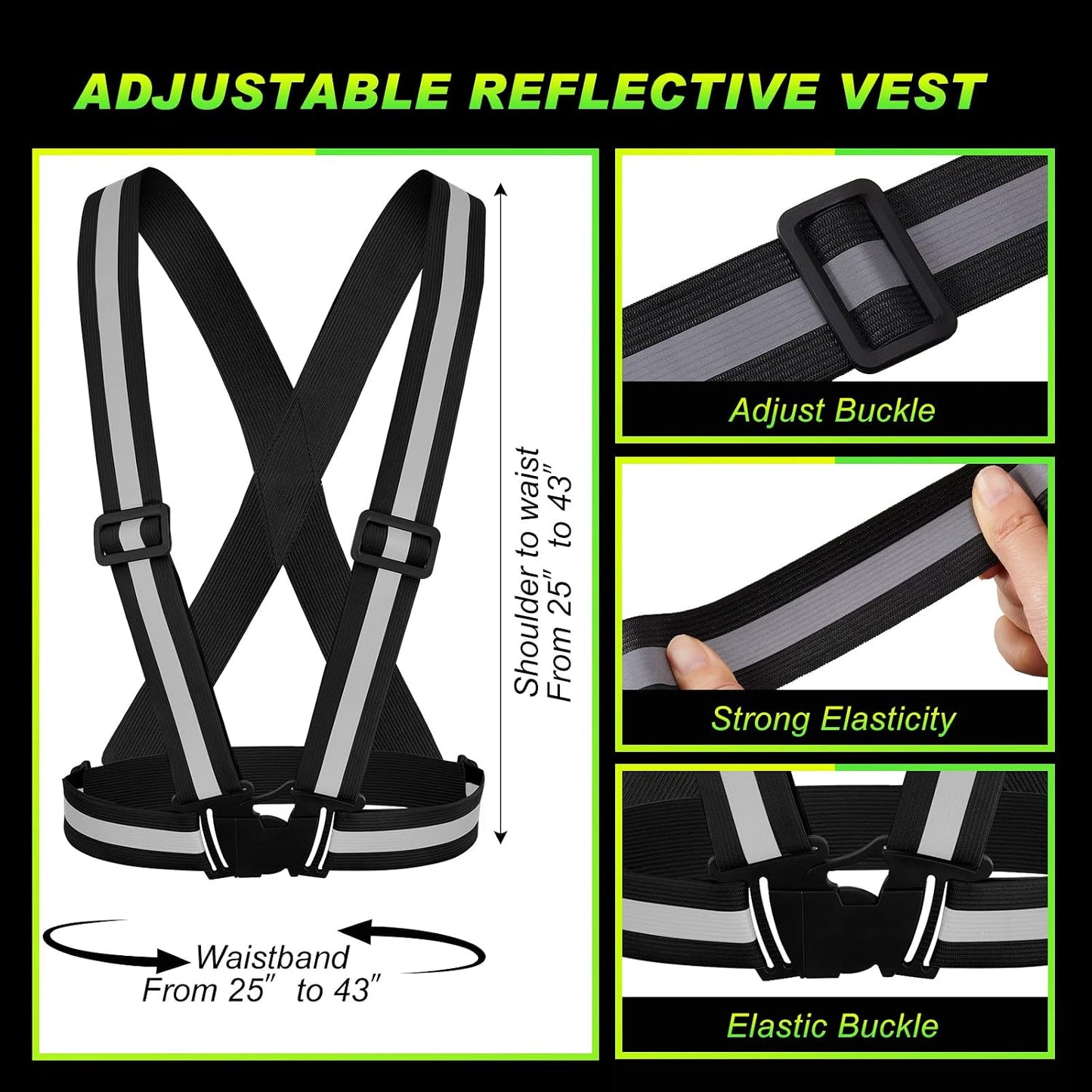 20 Chalecos Reflectantes Correas Ajustables Negro