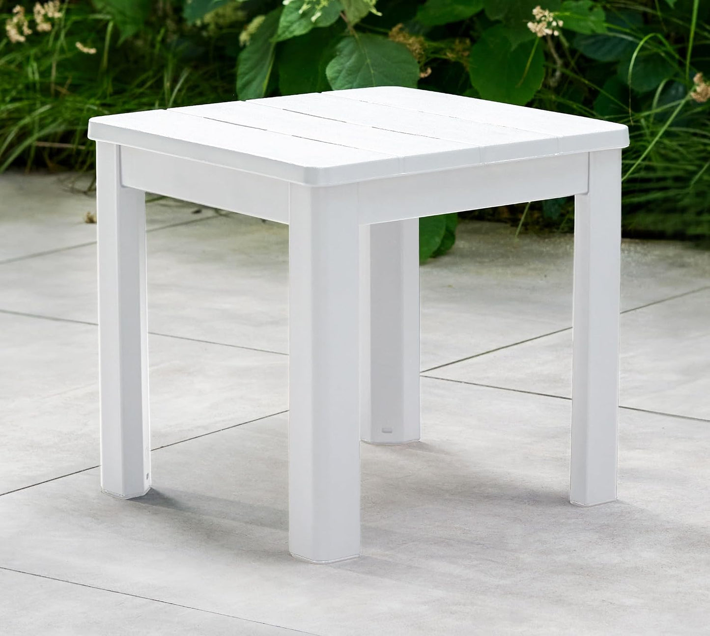 Mesa auxiliar chaise exterior blanco