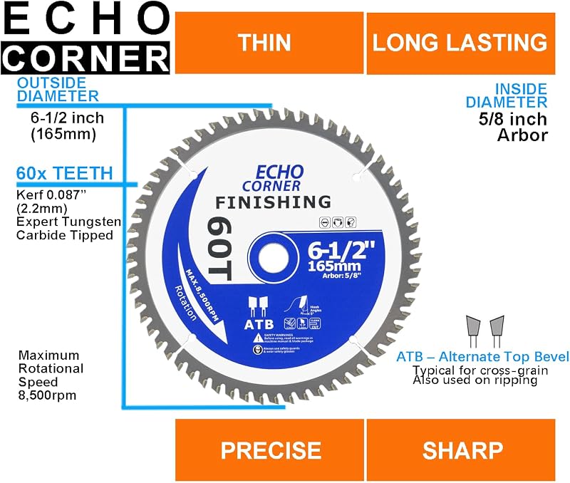 Hoja sierra circular 6-1/2pulg 24T/60T corte madera