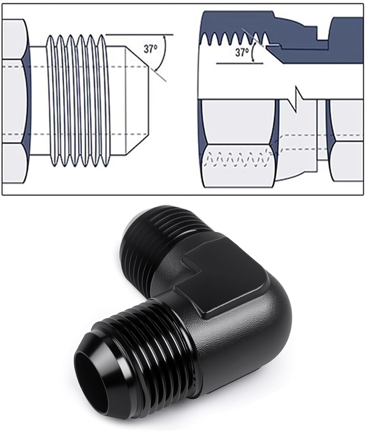 Adaptador aluminio negro 90 grados 2 pzas