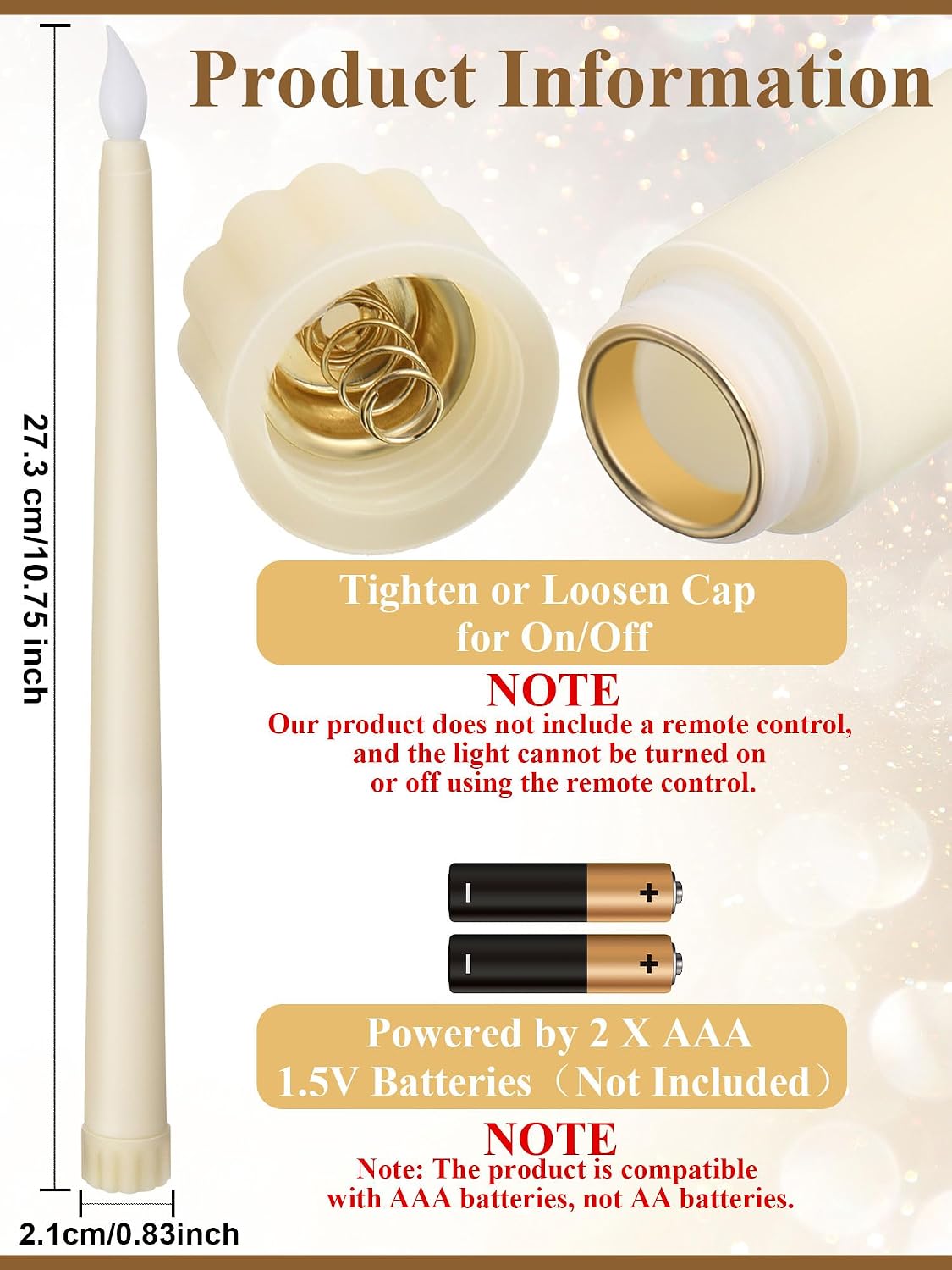 220 Velas LED Parpadeantes 11pulg Estilo Clásico Marfil