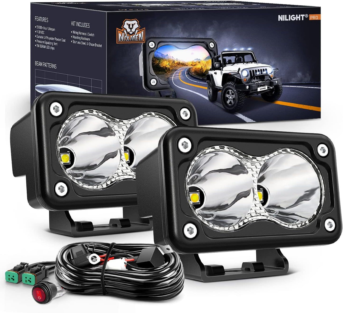 2 Luces LED Motocicleta 7.6cm 1300LM Kit Cable 16AWG