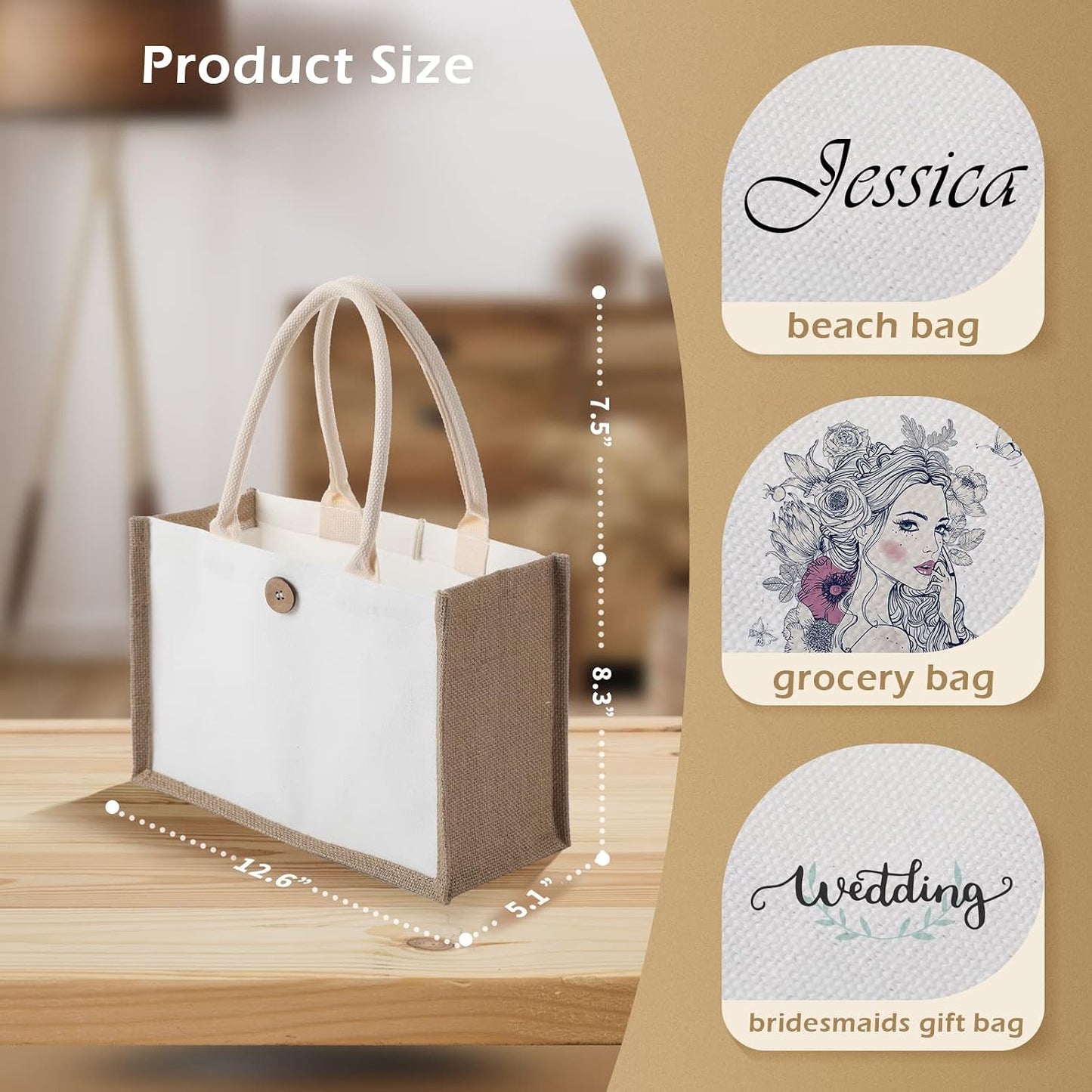 16 Bolsas Yute Reutiliz. Blanco con Asas