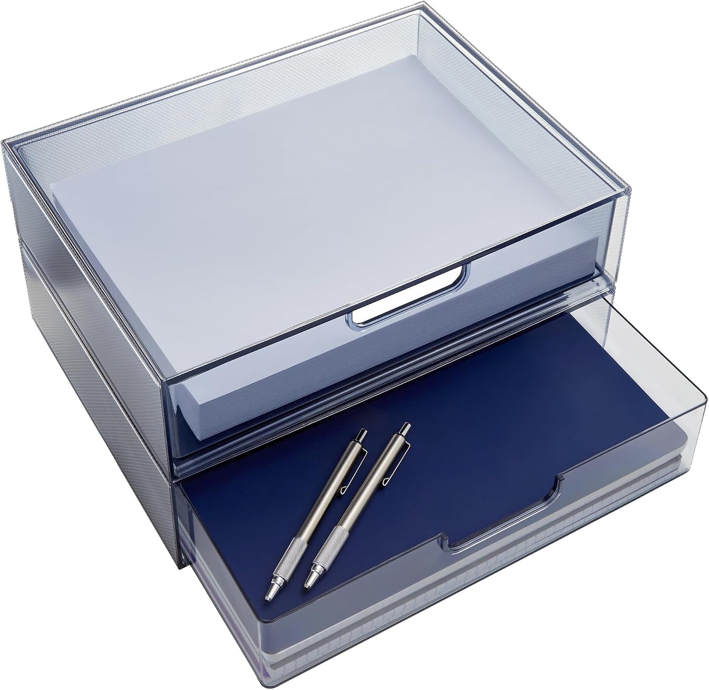 Cajones organiz. plástico apilables set 2 gris 12.5"
