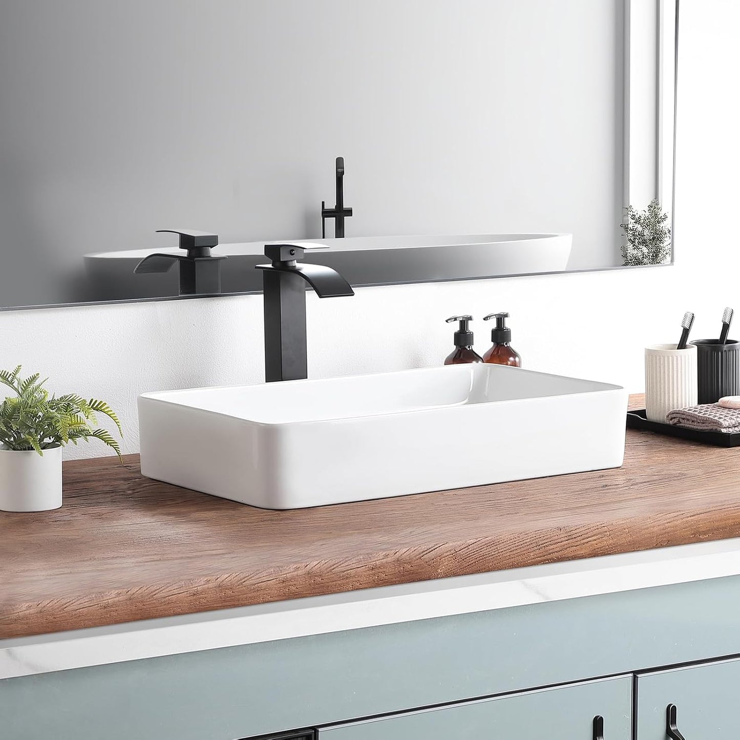 Lavabo encimera rectangular 24x14 pulg porcelana blanca