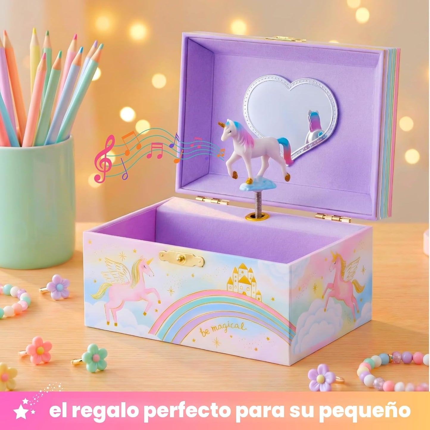 Joyero musical unicornio para niñas 6x4.7x3.5"