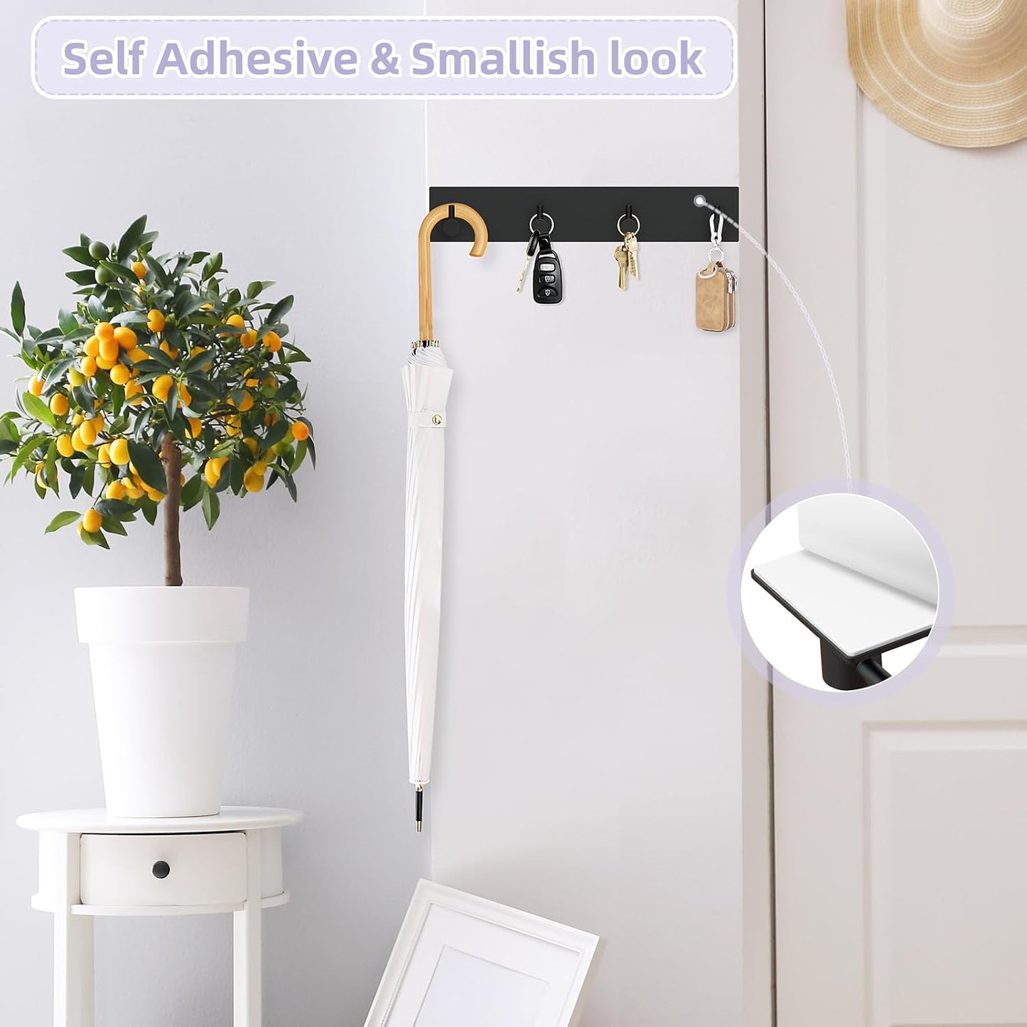 Soporte llaves pared metal autoadhesivo 4 ganchos negro