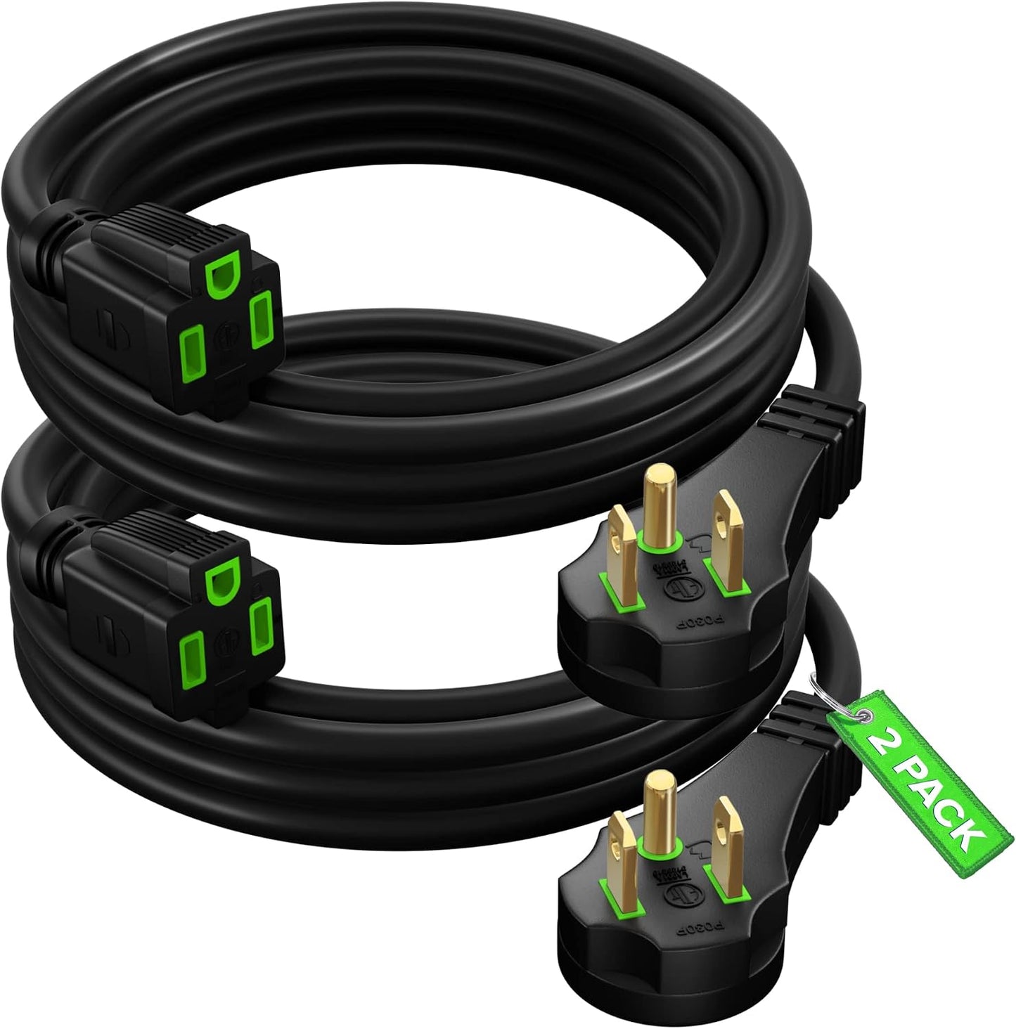 Cable extensión enchufe plano 6ft 14AWG negro 2 Pzas