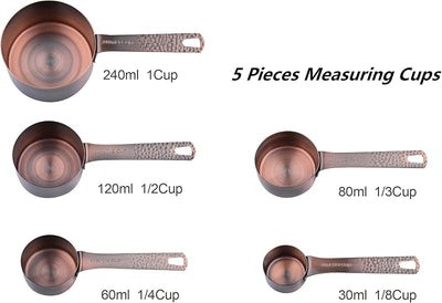 Set 5 Tazas Medidoras Cobre y Acero Inox para Cocina