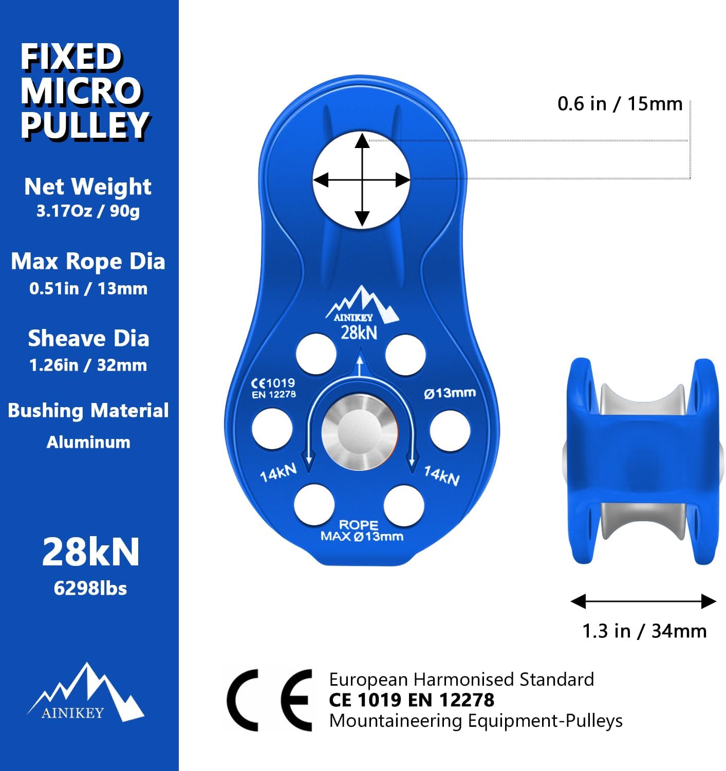 Poleas aluminio 28kn certificadas CE pack 2 azul
