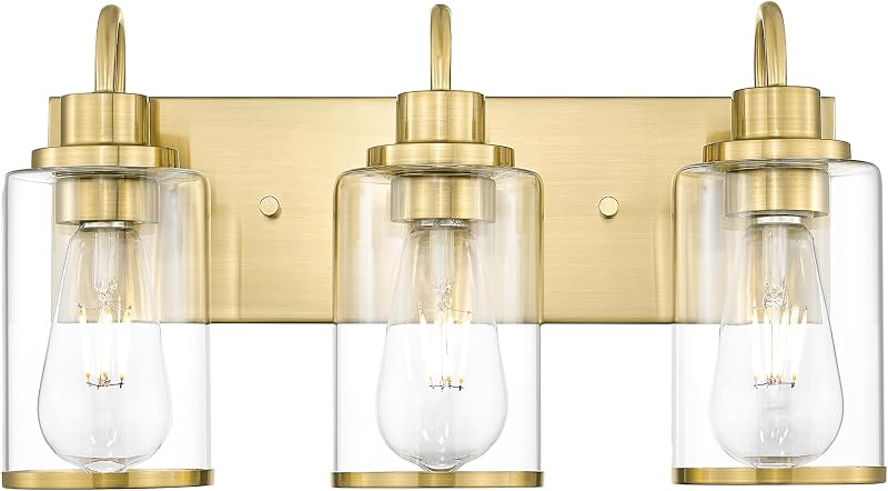 Luz tocador baño latón 3 lámparas doradas cristal