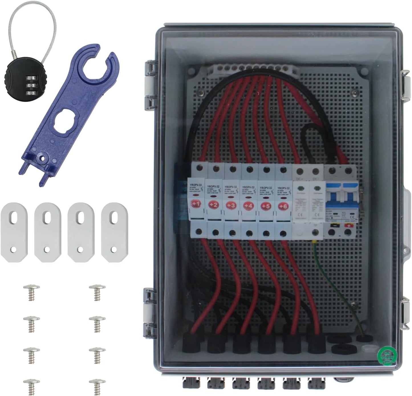 Caja combinadora solar 6en1 IP65 550V CC proteccion rayos