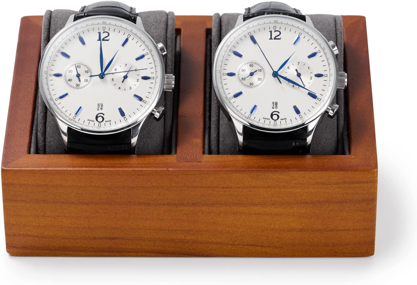 Soporte doble madera reloj vitrina con almohada gris