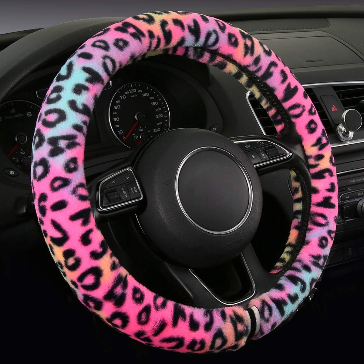 Funda volante felpa leopardo absorbente sudor 15" rojo