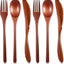 Set 6 Utensilios Madera para Comer Servir Cena Campamento
