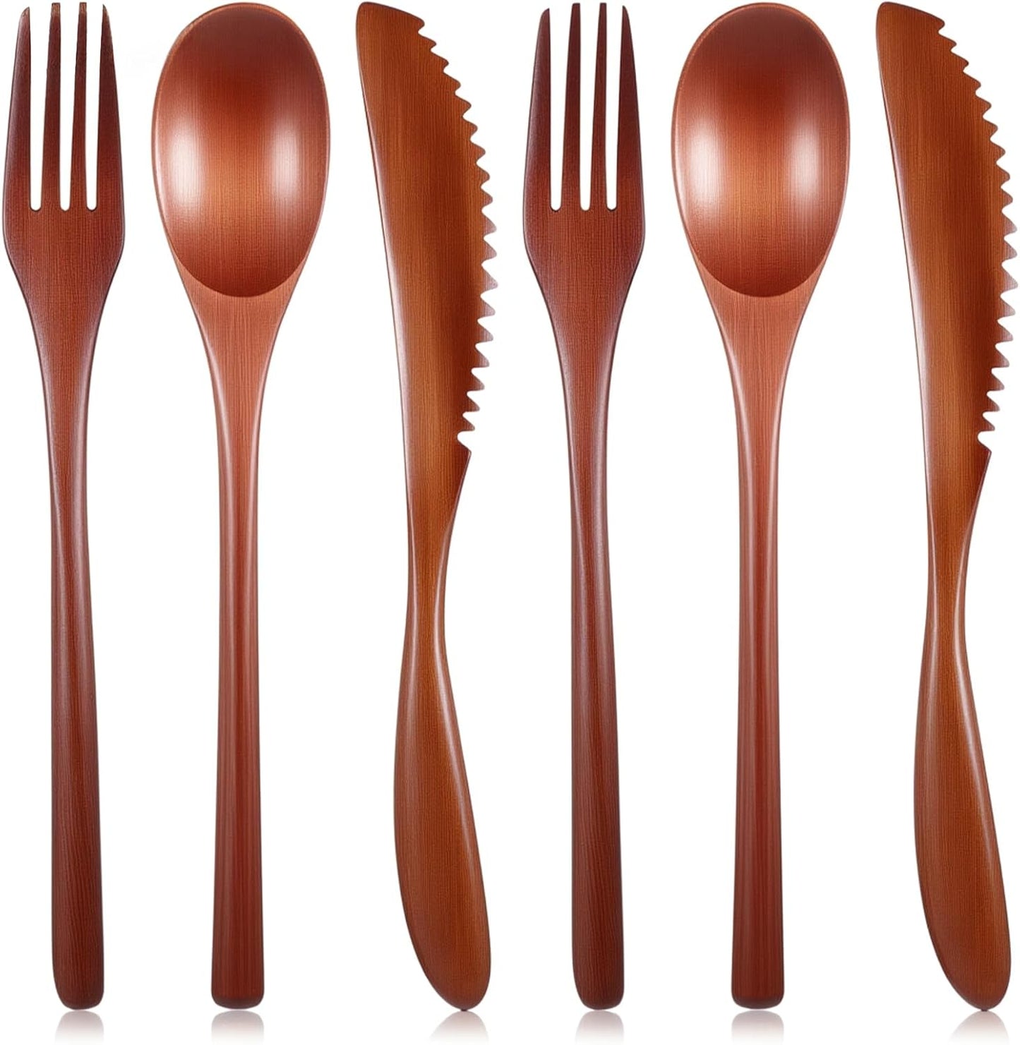 Set 6 Utensilios Madera para Comer Servir Cena Campamento
