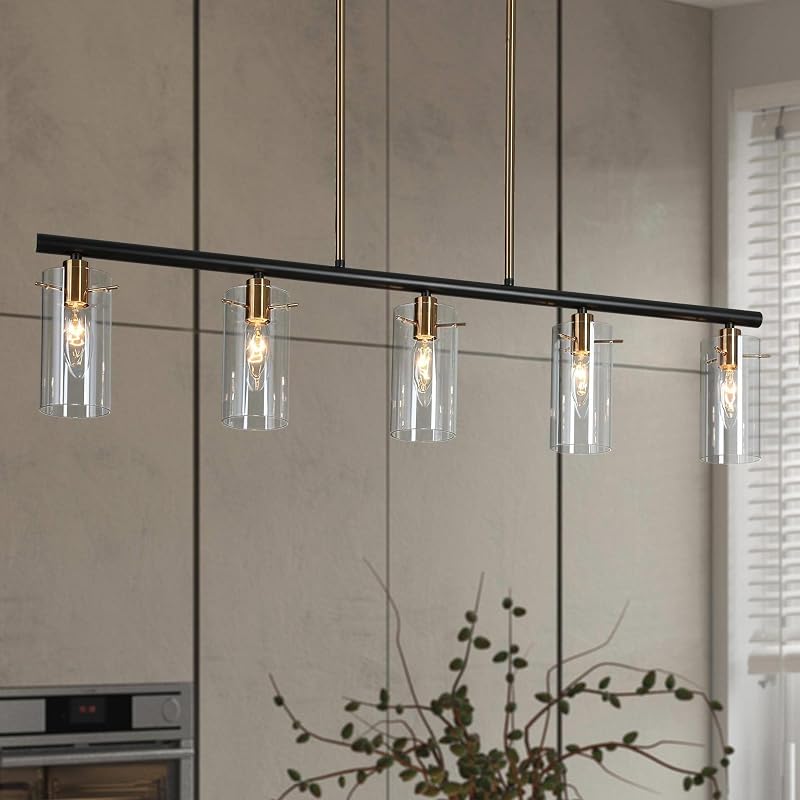 Lámpara colgante lineal 5 luces 36pulg vidrio transparente