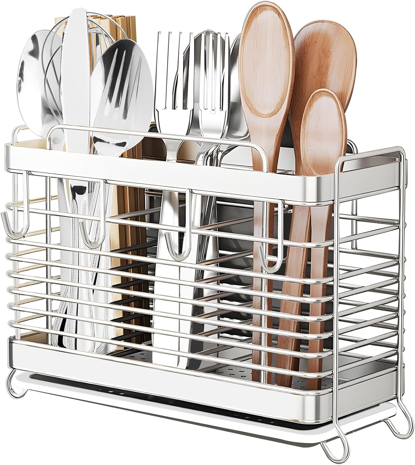 Escurridor acero inox con bandeja drenaje cubiertos cocina