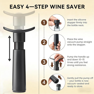 Bomba vacío para vino con 4 tapones selladores reutilizables