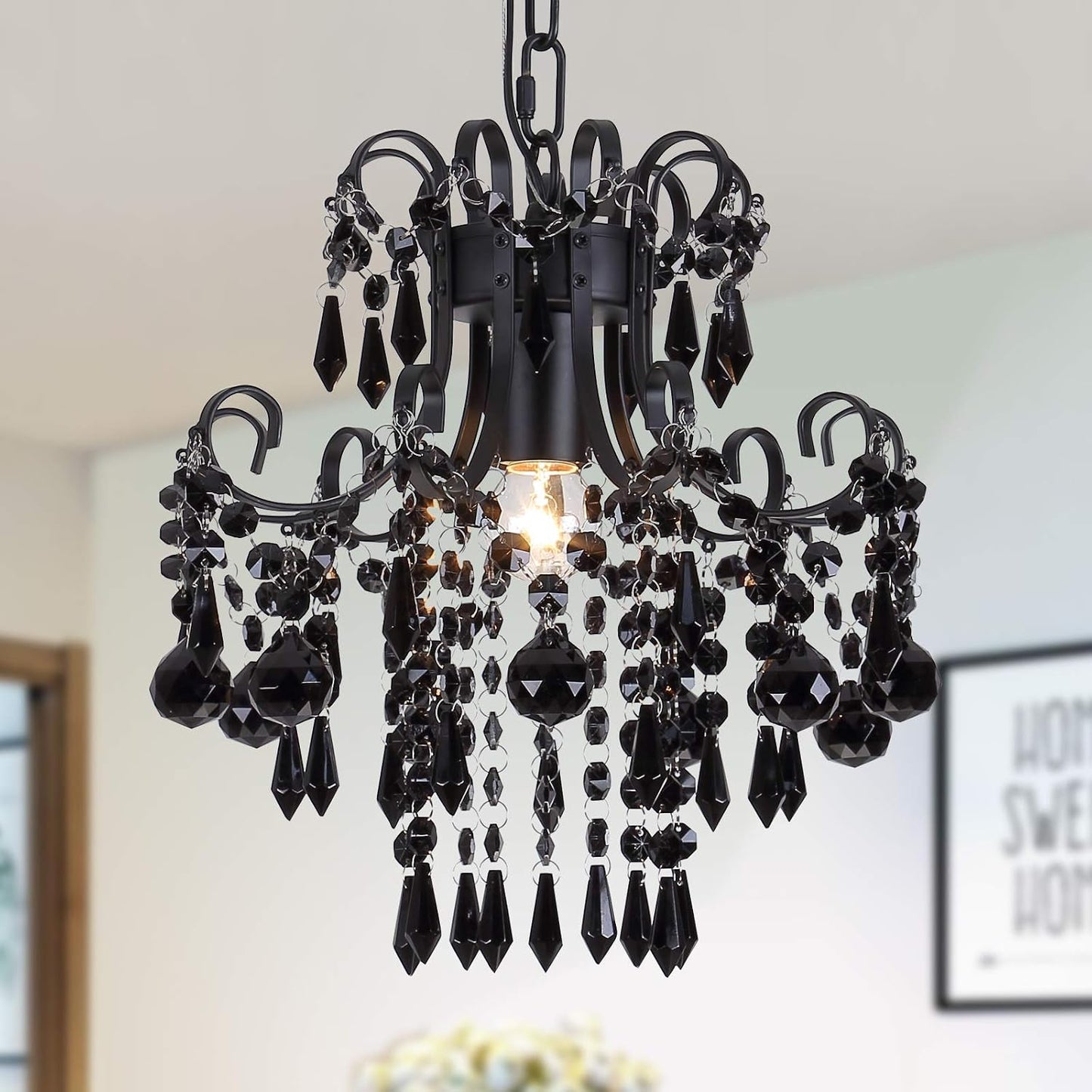 Candelabro cristal moderno negro 1 luz para bebé y