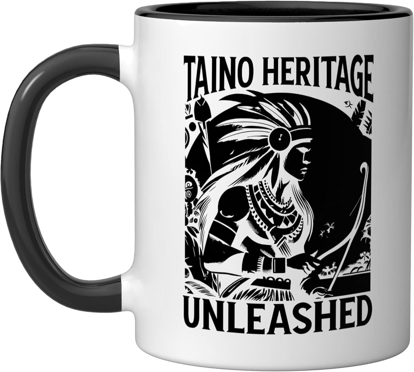 Taza Cerámica Taino Warrior Cultura Caribeña Negro/Blanco