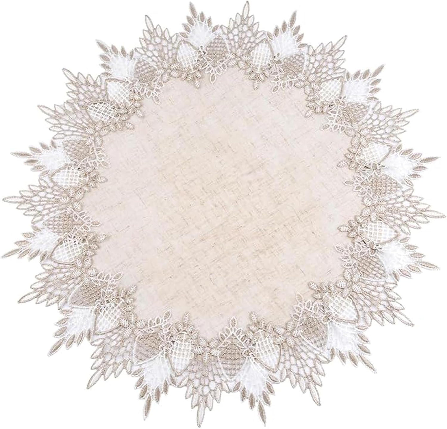2 Pzas Toalla Mesa Encaje Beige con Borde Bordado