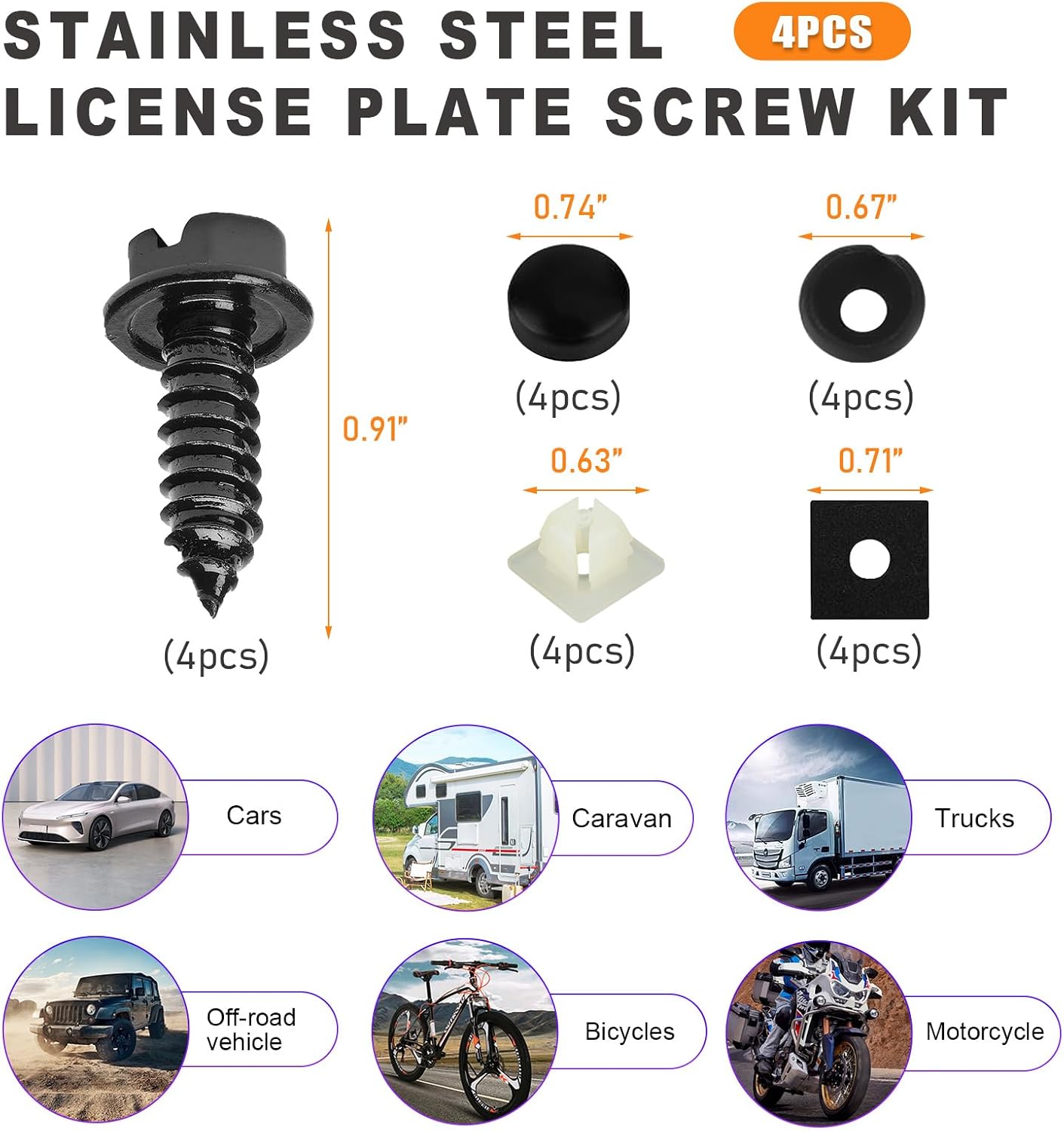 Set 4 S Acero Inox para Placa Matrícula Antirrobo