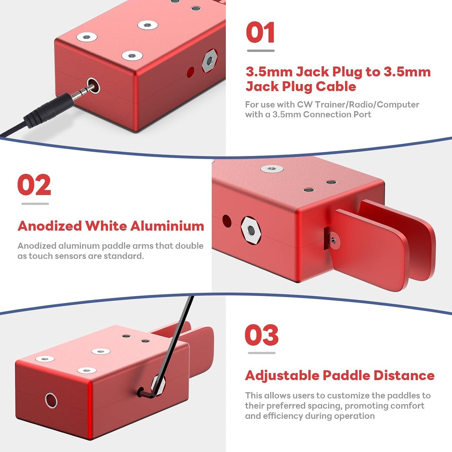 Llave Morse de mano doble pie moderna roja