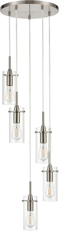 Lámpara colgante 5 luces níquel cepillado vestíbulo
