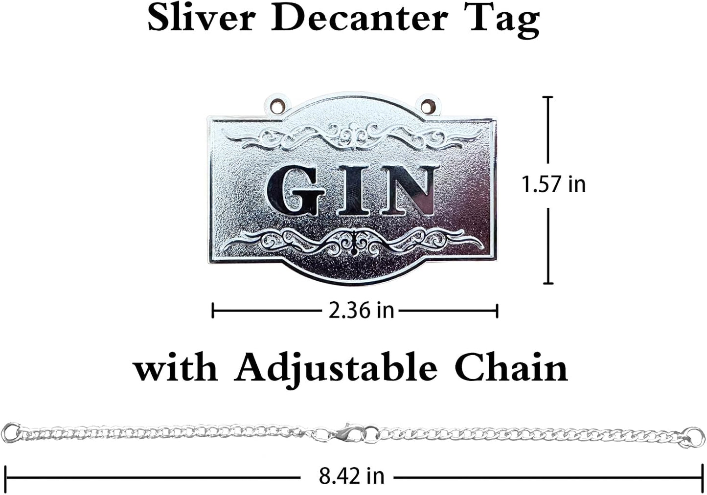 Etiqueta decantador ginebra cadena ajustable 2.36x1.57pulg