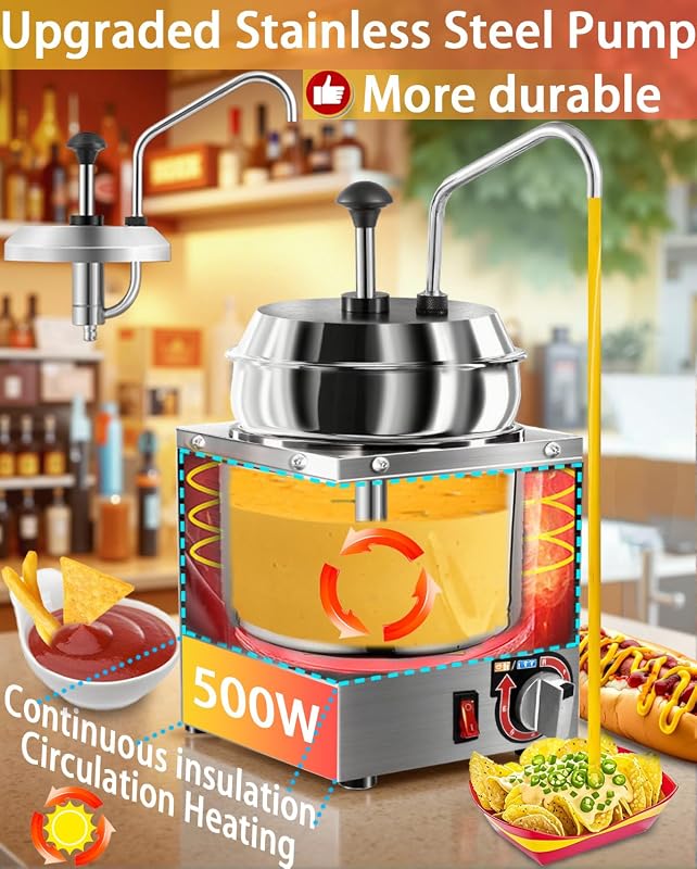 Dispensador queso nacho 7.4qt bomba acero inox con ajuste
