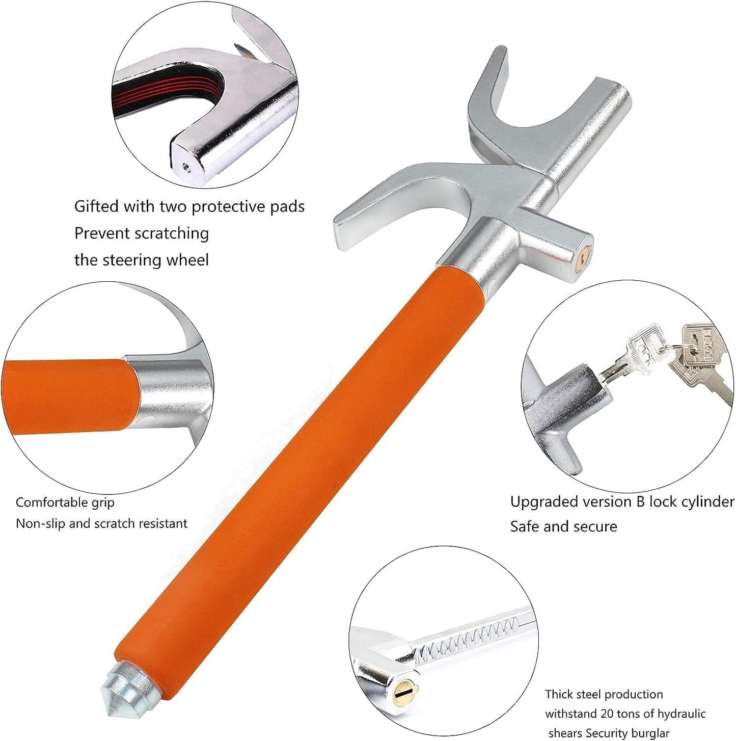 Cerradura volante auto antirrobo ajustable 3 llaves naranja