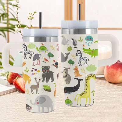 Vaso animales 14oz con asa pajilla regalo navidad cumpleaños