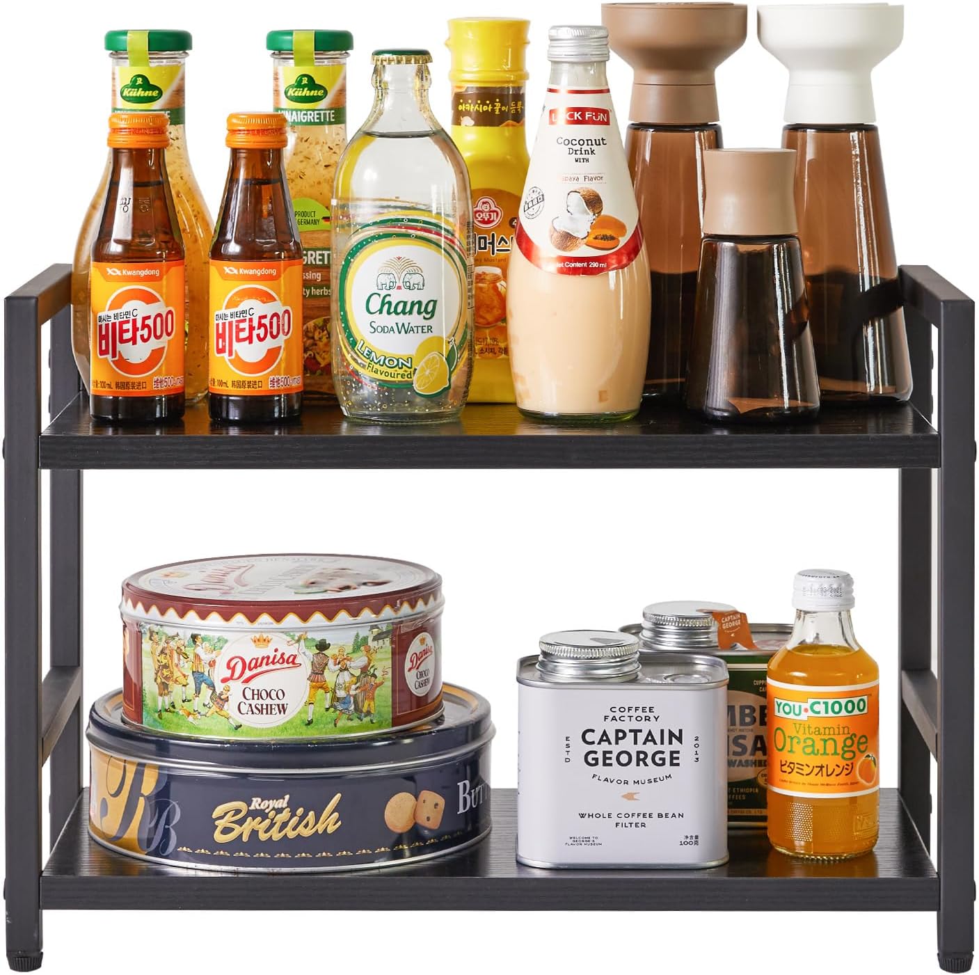 Estante 2 niveles organiz. cocina negro