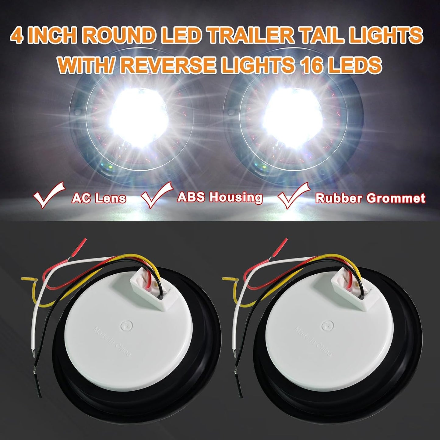 4 Pzas Luces Traseras LED Redondas Camión 16 LEDs Freno Reversa