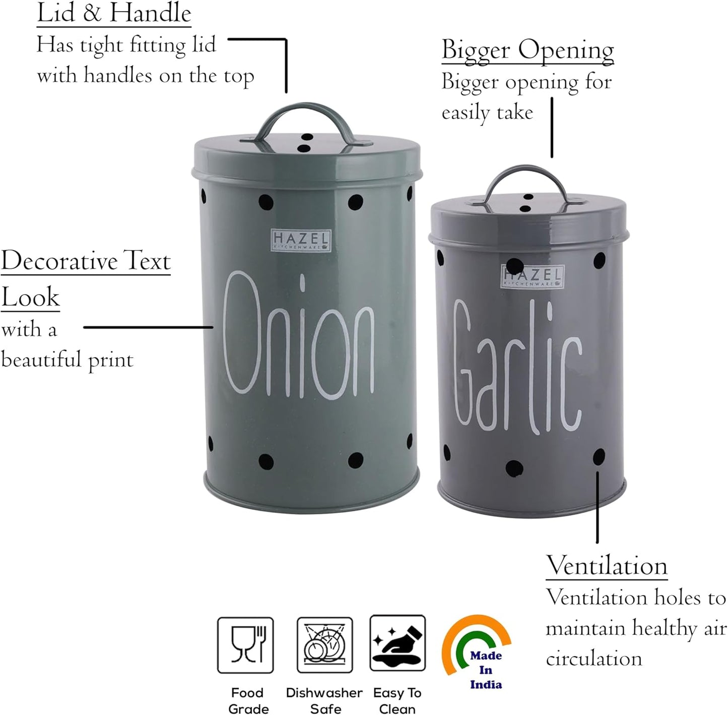 Set 2 Envases Almacenamiento Ajo Cebolla Grado Alimenticio