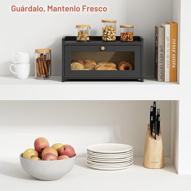 Panera negra madera vintage para encimera cocina