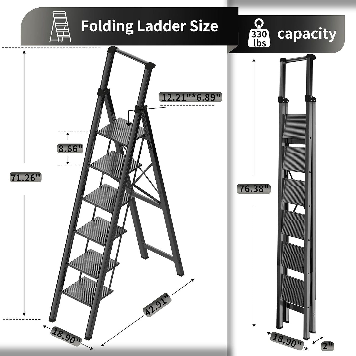 Escalera aluminio 6 escalones plegable negro 330lb