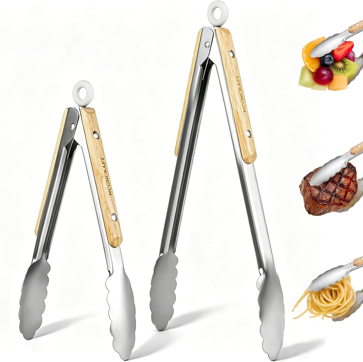 Pinzas acero inox 912pulg mango madera set 2