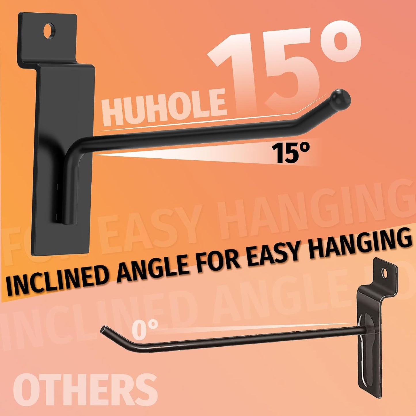 Ganchos pared listones 10.2-20.3cm 30pzas negro metal