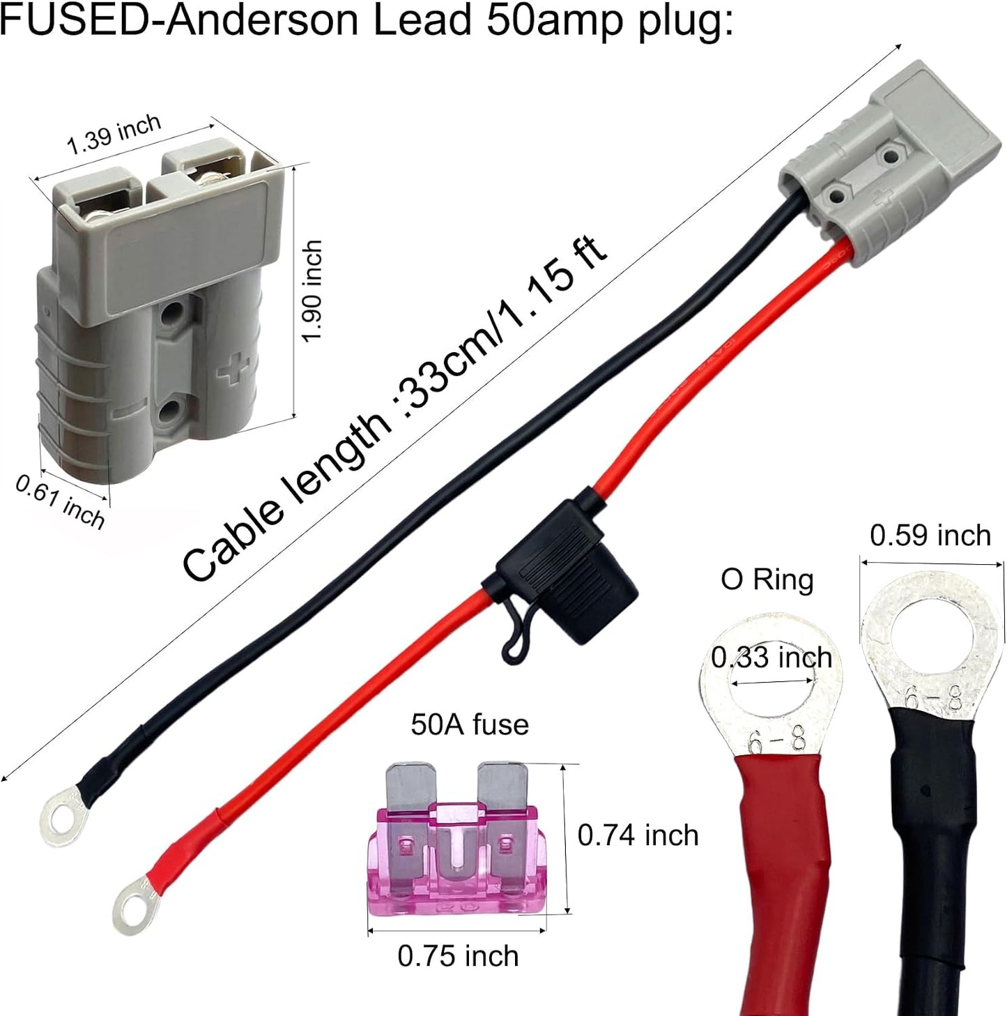 Cable batería 1.15pies 10AWG 600V 50A conector rápido