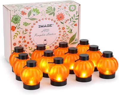 Farol calabaza LED parpadeante 12 piezas con pilas Halloween