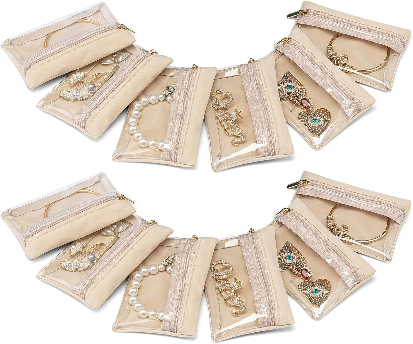 Estuche joyas viaje con bolsas terciopelo transparente