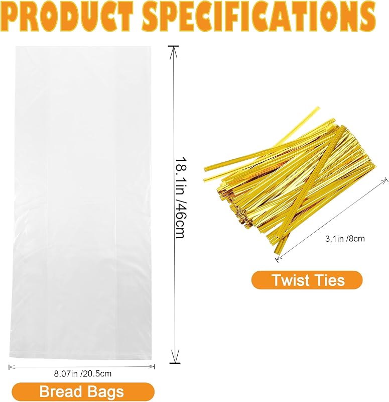 120 Bolsas Pan Plástico Reutilizables 18x8pulg Ajustables