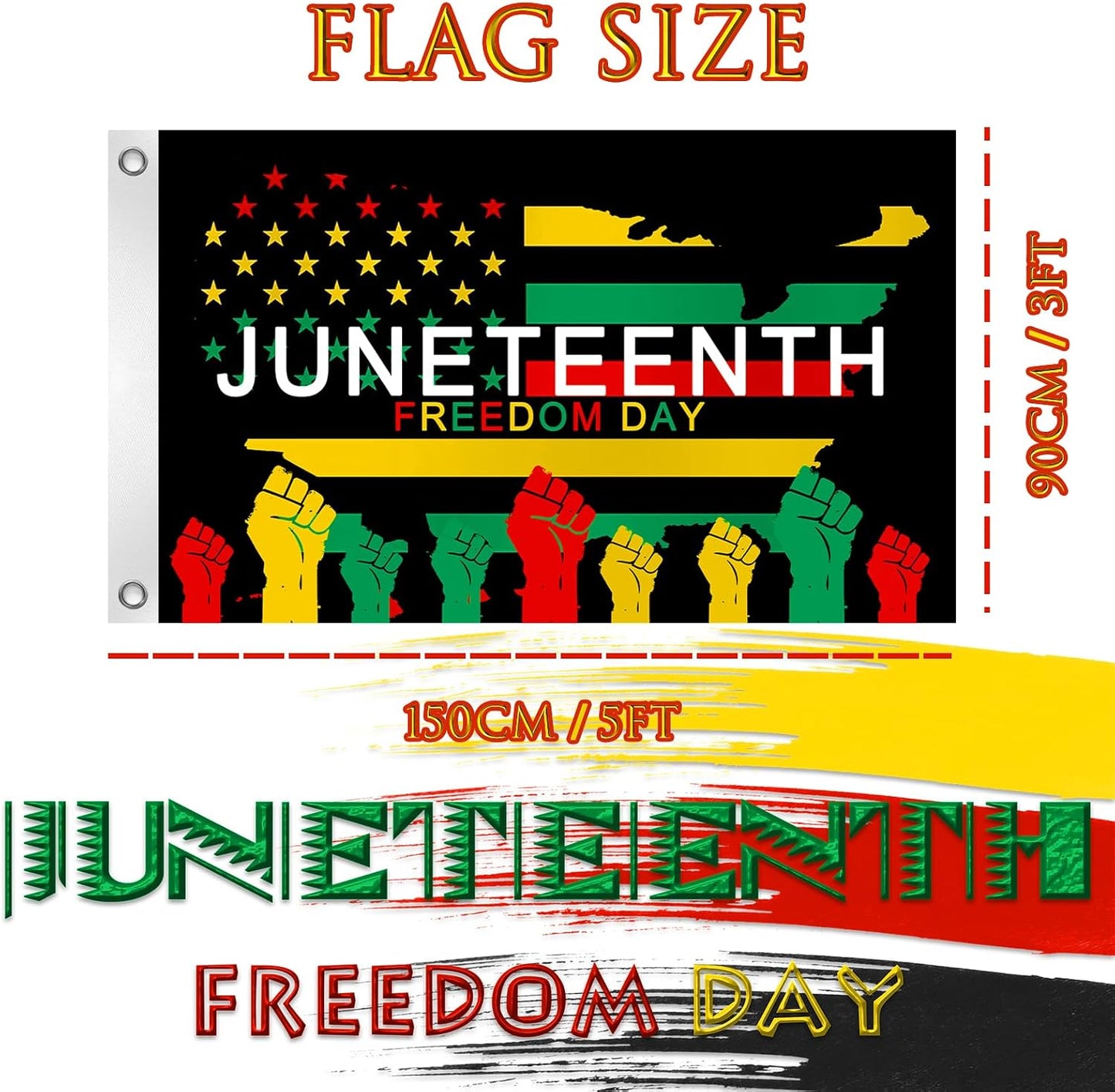 Bandera Juneteenth 3x5pies doble cara exterior