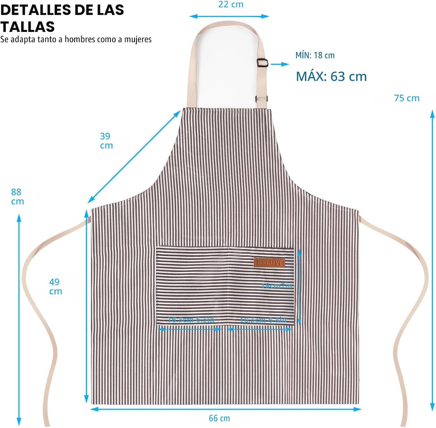 Delantal Chef Ajustable con 2 Bolsillos para Mujer y Hombre