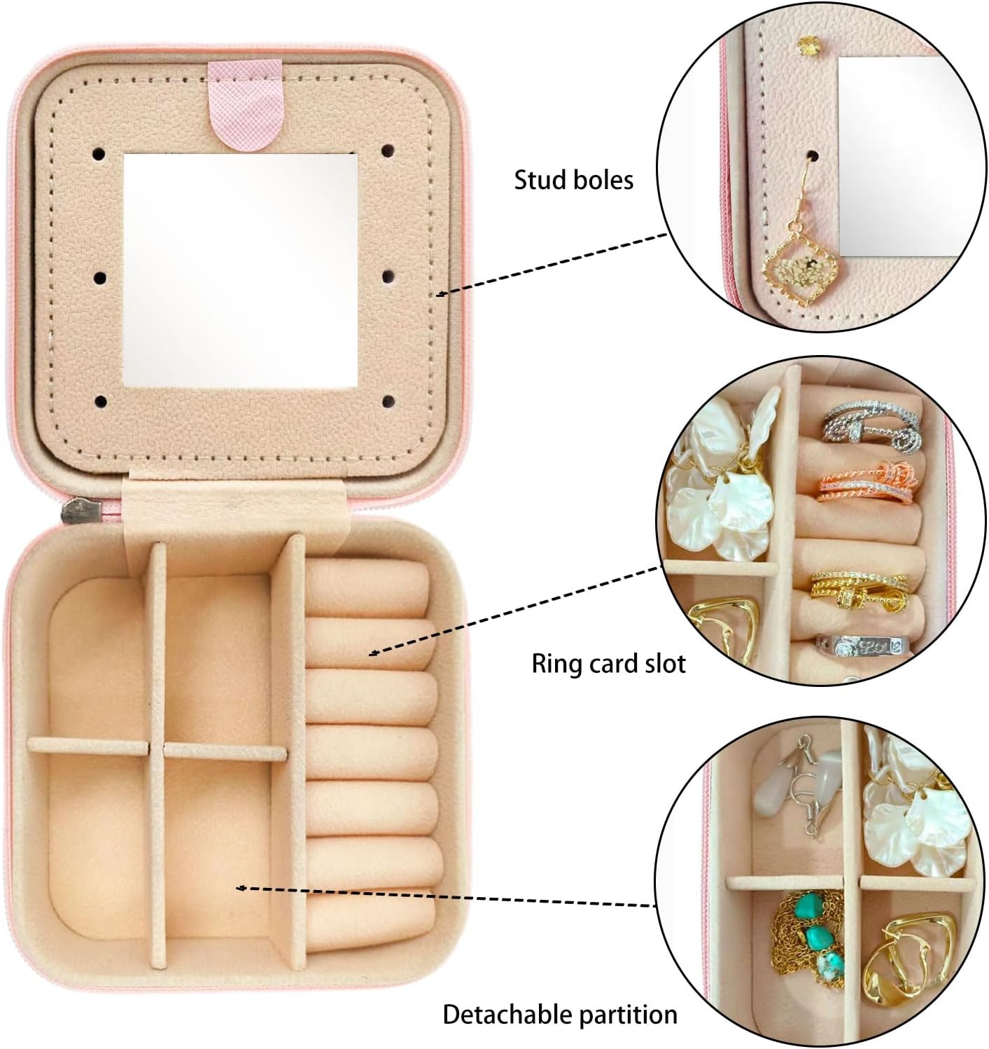 Caja organizadora joyas viaje con espejo inicial T