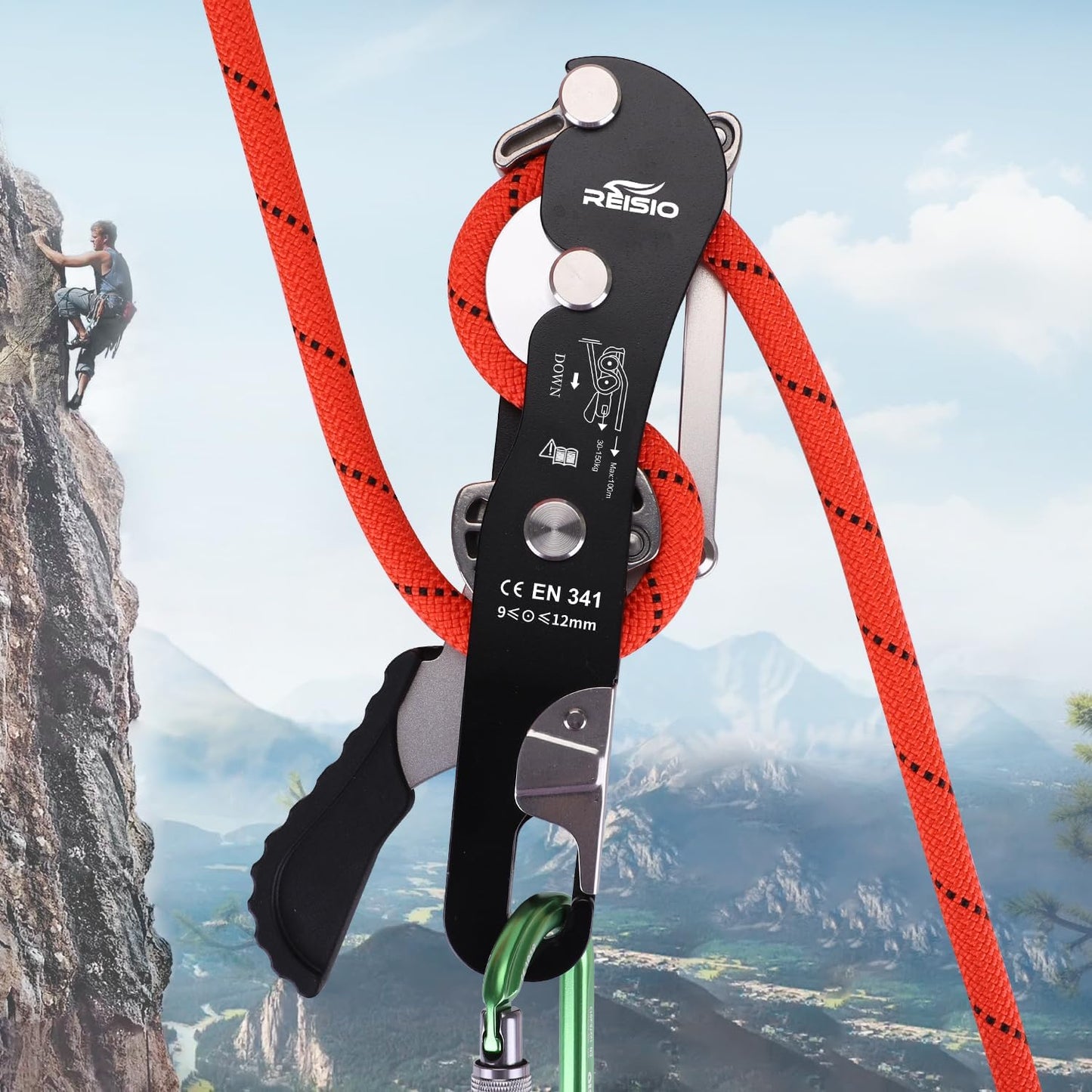 Descensor bloqueo automático para escalada cueva rapel