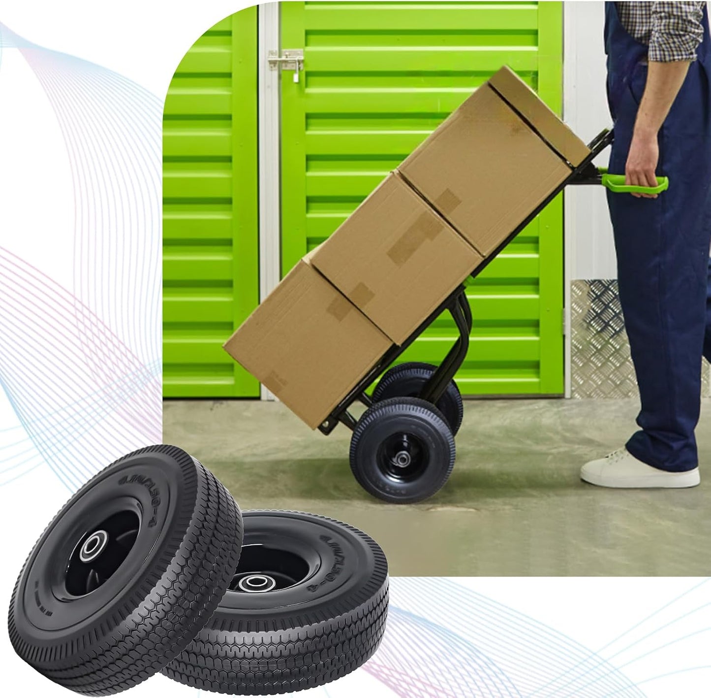 2 Pack Ruedas 10x4.10 PU Antipinchazos 5/8 Agujero 2.24 Bujes